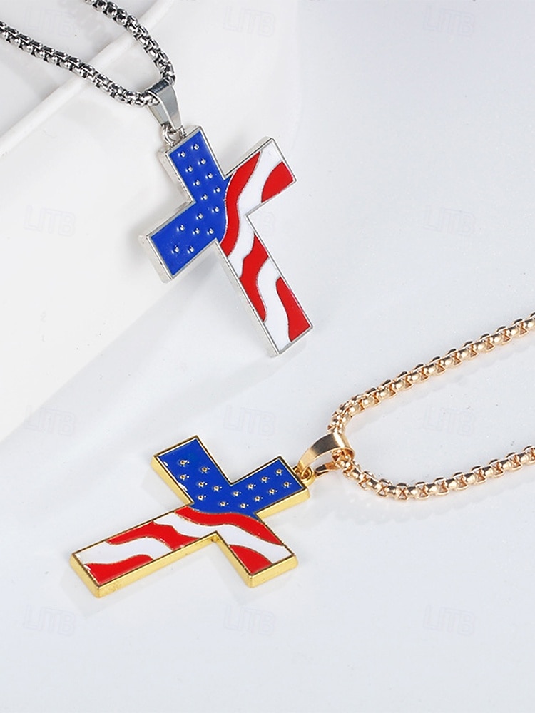 Collana con ciondolo a croce con bandiera americana da uomo – tonalità oro e argento con design della bandiera degli Stati Uniti, elegante e alla moda per un abbigliamento casual e di tendenza. del 2025 a $9.99 –P5