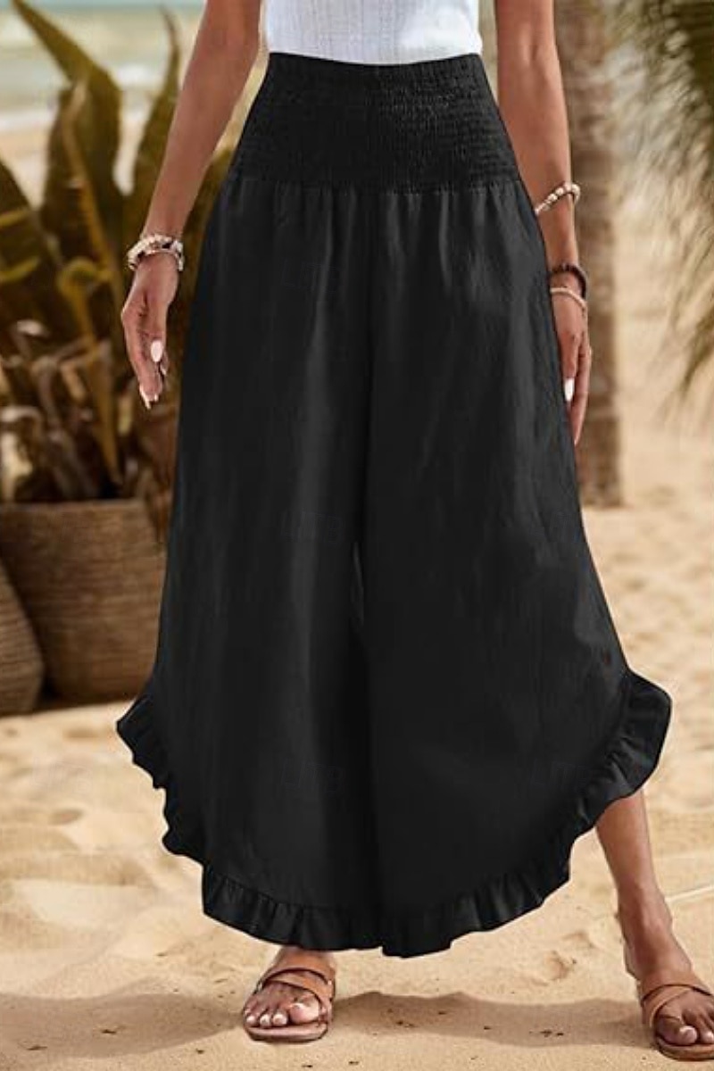Per donna Pantaloni in cotone e lino Pantaloni Eleganti Moda Streetwear Lunghezza intera Naturale Semplice Volant Elastico in vita All'aperto Confortevole All'aperto Vacanza Uscire Rosso arancione del 2025 a $29.99 –P10