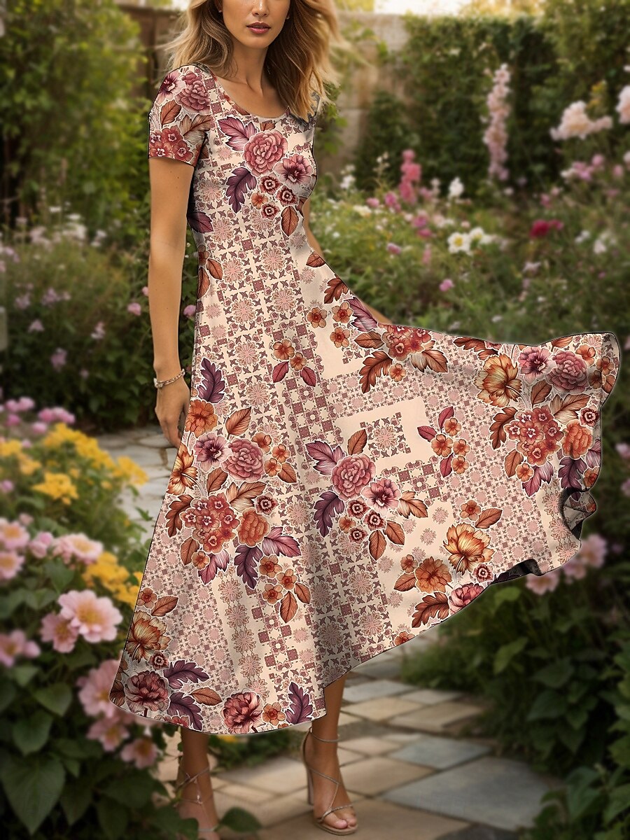 Femmes Robe maxi Robe Tricot Robe Décontractée Robe trapèze Robe d'été Vacances ancien Ethnique Coupe régulière Fleuri Graphique Géométrique Manche Courte Col carré Col Rond Rose Claire Bleu Vert Ét de 2025 ? $31.99 –P1