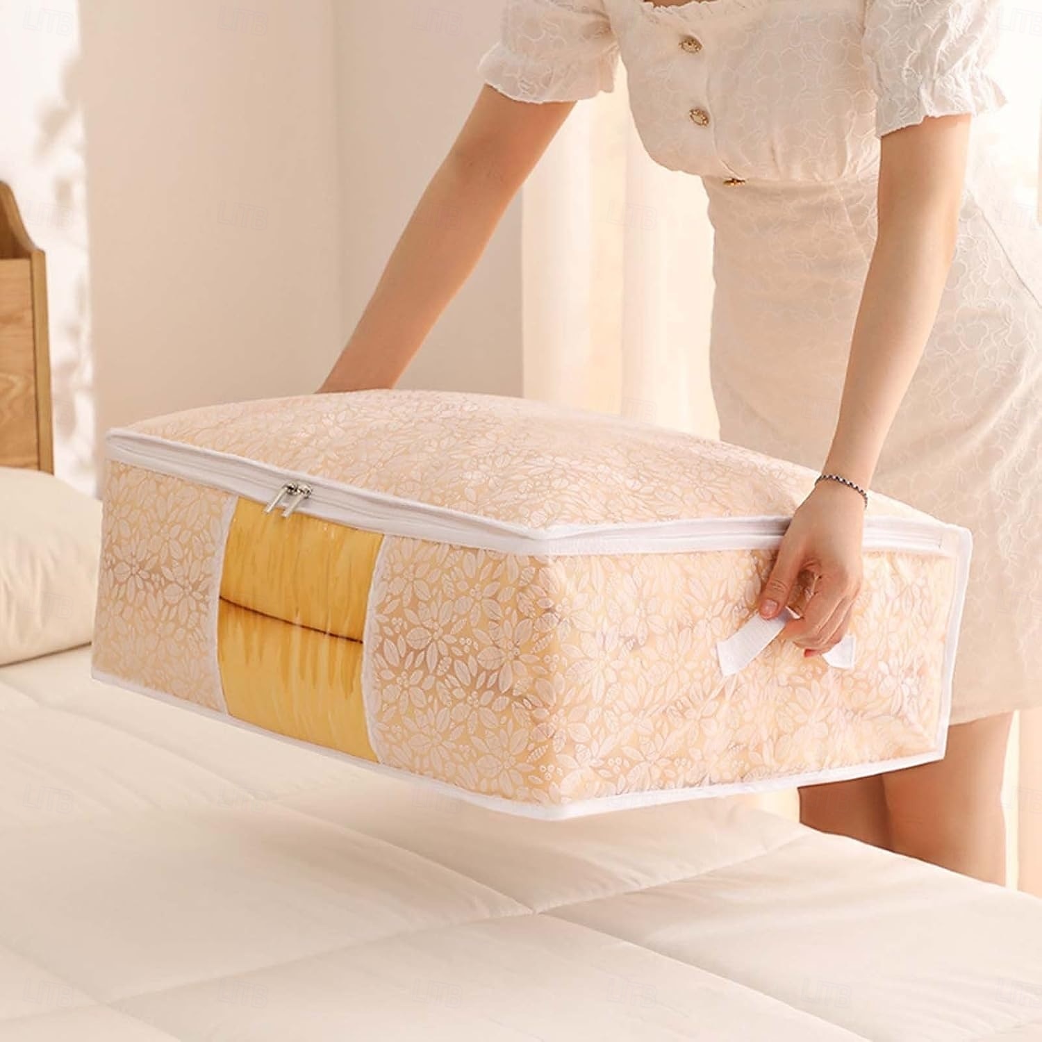 Bolsa de almacenamiento de gran capacidad para ropa y ropa de cama, bolsas de mudanza impermeables con asas de cremallera, bolsa organizadora de mantas plegable para edredones, edredones, edredones y 2025 - $7.99 –P7