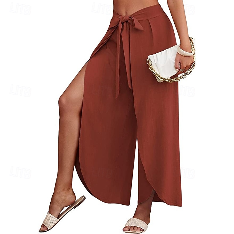 Per donna Pantaloni in cotone e lino Pantaloni Eleganti Casual Lunghezza intera Naturale Semplice Elastico in vita All'aperto Confortevole Streetwear Uscire Aalbicocca Giacinto Blu cielo chiaro Nero del 2025 a $27.99 –P6