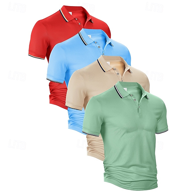 Πολλαπλές συσκευασίες 4 τεμ Ανδρικά Πέτο Κοντομάνικο Μαύρο+Λευκό+Γκρι+Γαλάζιο Button Up Polos Πουκάμισο γκολφ Μπλουζάκια Golf Polos Κουμπιά Σκέτο Διακοπές Καθημερινά Ρούχα Πολυεστέρας Καλοκαίρι 2026 - $44.99 –P6
