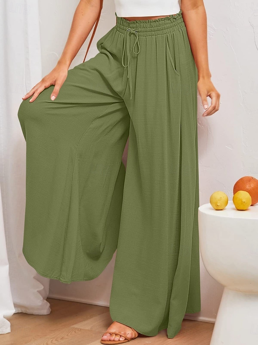 Pantaloni chinos larghi da donna pantaloni baggy basic casual lunghezza intera vita alta tasca semplice elastico comodo morbido confortevole micro-elastico all'aperto street blu arancione verde khaki del 2025 a $26.99 –P11