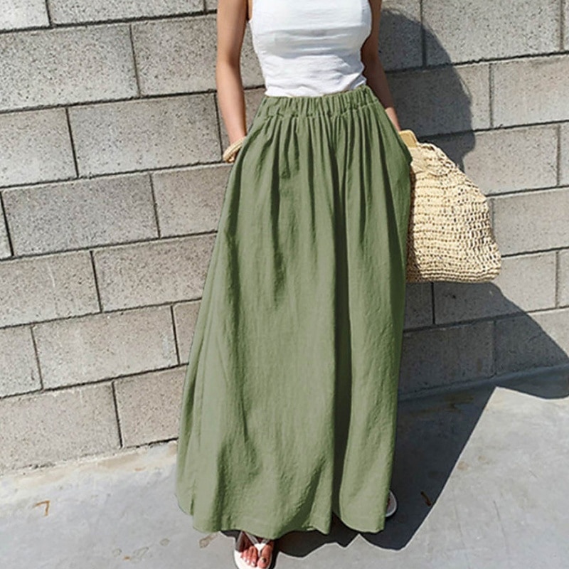 Femmes Pantalon en coton et lin Slacks Mode Streetwear Longueur complète Naturel Uni Avec Poches Taille Élastique Confortable Sortir Week-end Vert forêt Bleu ciel clair Gris Bleu lagune Été Coupe de 2025 ? $27.99 –P7