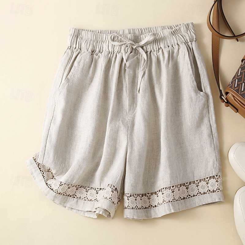 Femmes Short en coton et lin Shorts Slacks Occasionnel Court Naturel Uni Avec Poches Conception à cordon élastique Confortable Extérieur Sortir Noir Gingembre Vert Amande Été Coupe régulière de 2025 ? $14.99 –P1