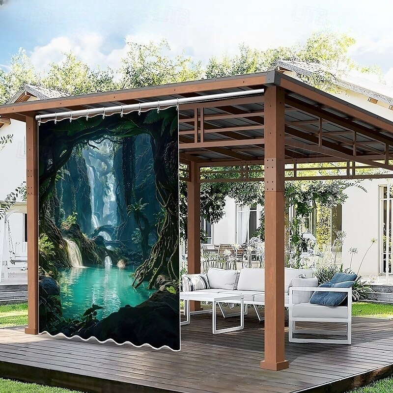 Vízálló Kültéri Függöny Magánélet Csúszó Terasz Függöny Drape Pergola Függöny Grommet 3D Tájkép Óceán Barlang A Pavilonhoz Erkélyhez Tornácra Bulira 1 Panel 2025 - $34.99 –P3