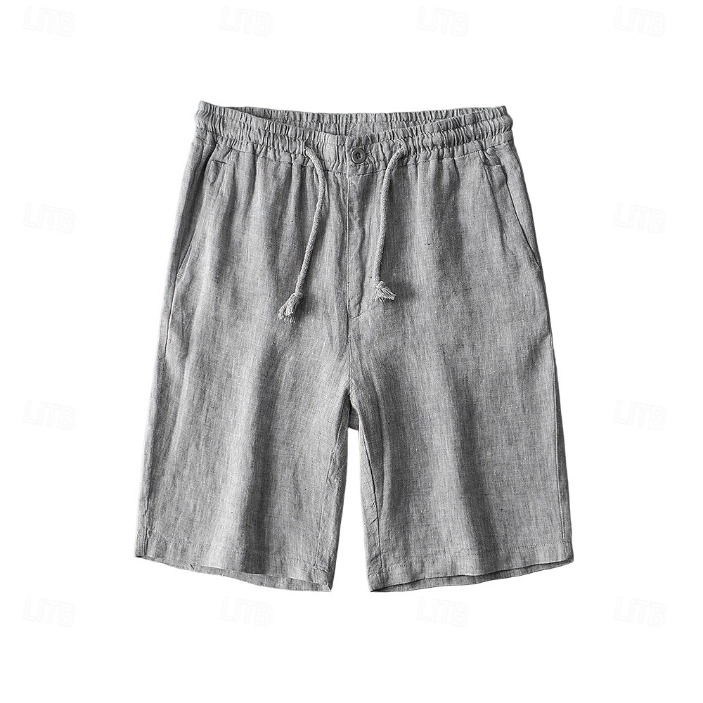 herrshorts i 100 % linne enfärgad knälång utomhus casual daglig semester etnisk stil denim blå ljus khaki oelastisk 2025 - $41.99 –P14