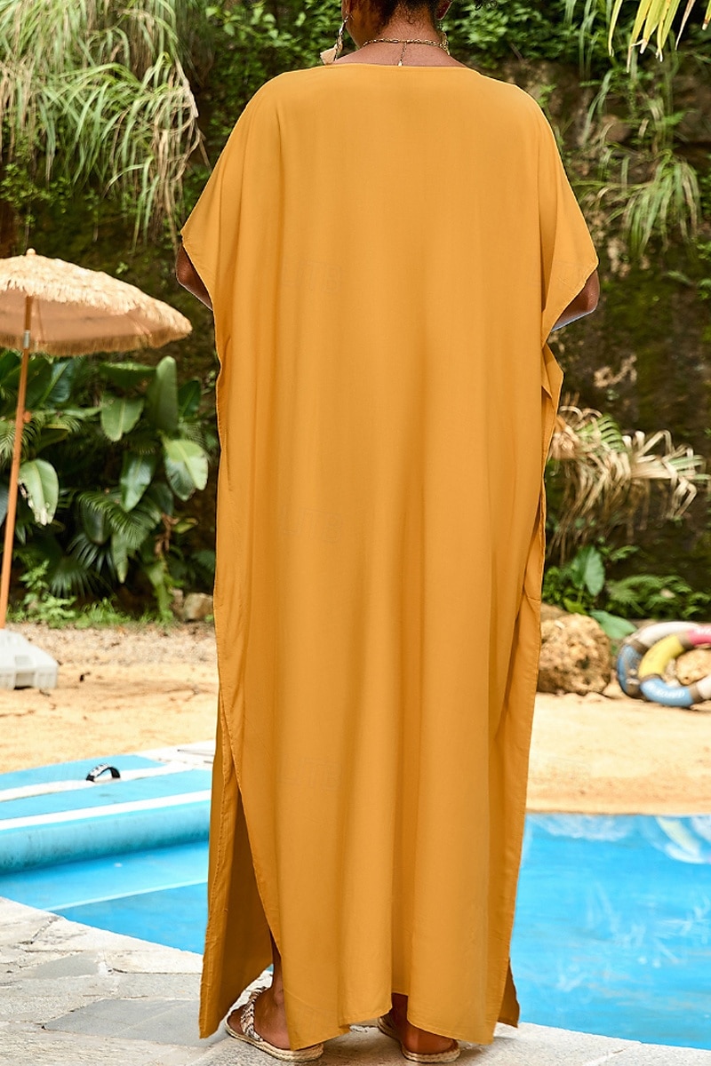 Femmes Maillots de Bain Vêtement couvrant Maillot de bain Tropical Tenues de plage Uni Fil en V Manches courtes Maillots de bain de 2025 ? $23.99 –P3
