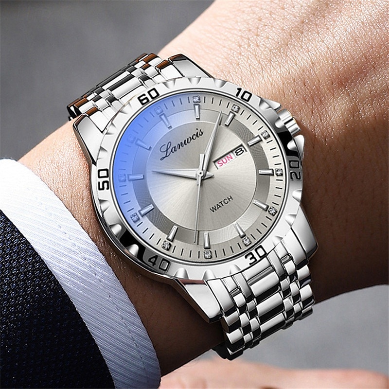 Montre à Quartz à la Mode pour Hommes avec Cadran Rond Simple Double Calendrier Lumineuse Étanche Montre à Bracelet en Acier Cadeau Préféré pour Montres d'Affaires de 2025 ? $31.99 –P4