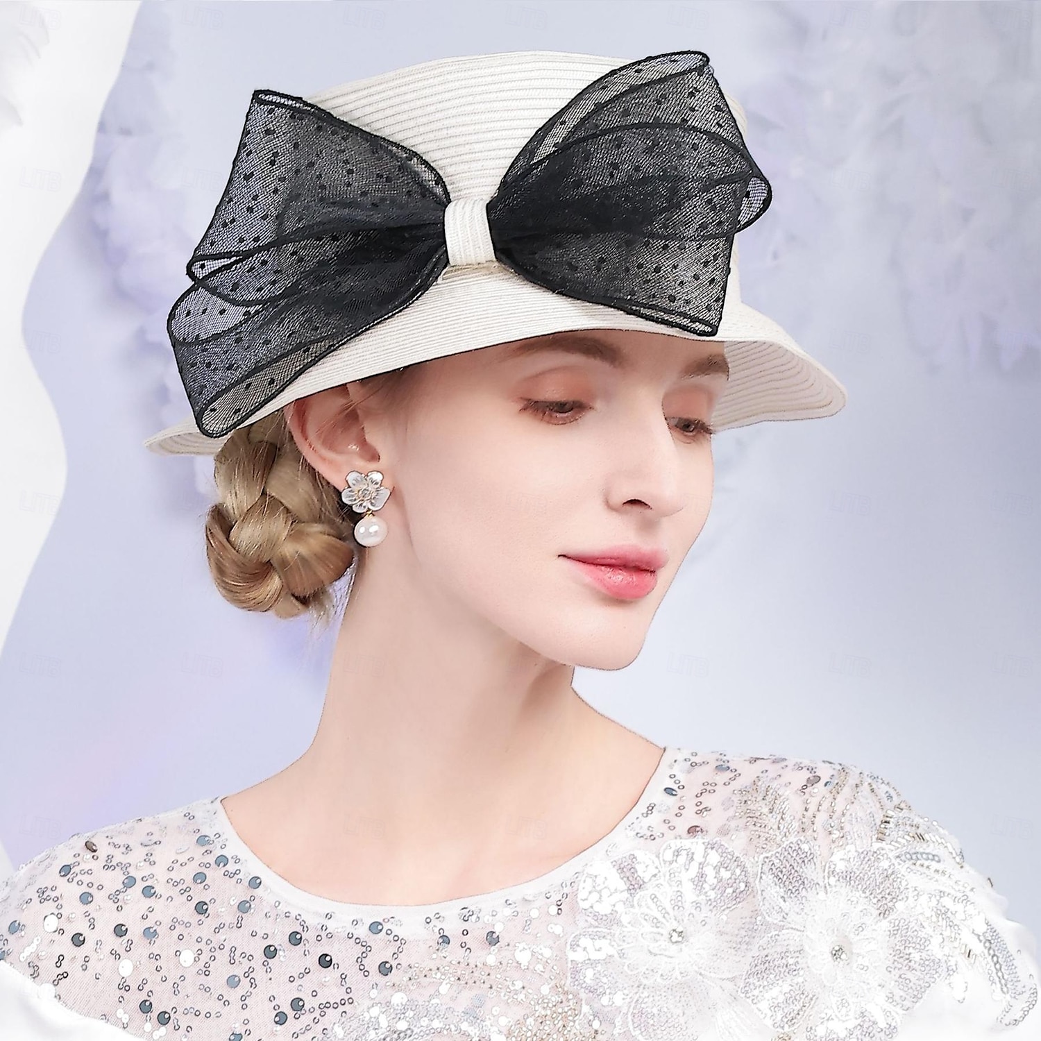 cappelli cappello a bombetta in fibra / cappello a cloche cappello da pescatore cappello di paglia matrimonio festa del tè elegante matrimonio con fiocco copricapo copricapo del 2025 a $41.99 –P7