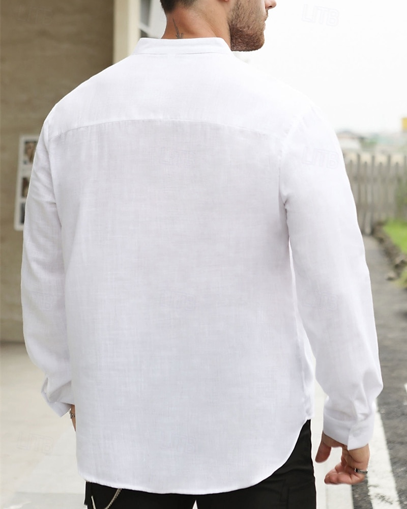 Per uomo Camicia Camicia di lino Camicia popover Camicia casual Camicia di cotone Semplice Vacanza Camicia hawaiana Nero Bianco Giallo Verde chiaro Manica Lunga Colletto alla coreana Primavera Autunno del 2025 a $24.99 –P11