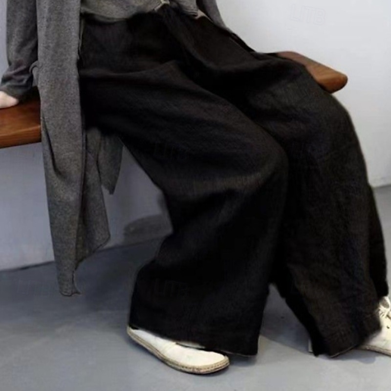 Women's Cotton Linen Pants Slacks Casual Full Length Natural Plain Pocket Elastic Waist Comfy Outdoor Comfortable Street Going out Grey Black Khaki Coffee Summer Regular Fit 2025 - $23.99 –P2