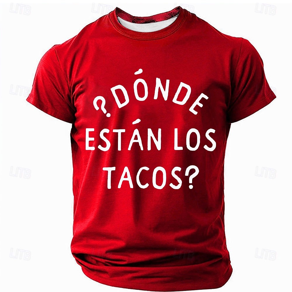 "¿Dónde Están Los Tacos?" חולצת טי גברים מצחיקה - חולצת טי אדומה קצרה 2025 - $17.99 –P2