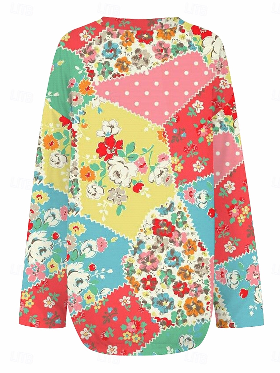 Dame Bluse Blomstret Grafisk Årgang Hawaiisk Langermet V-hals Vanlige topper Daglig Ferie Ferieklær Trykt mønster Regnbue Sommer Vår 2025 - $24.99 –P2