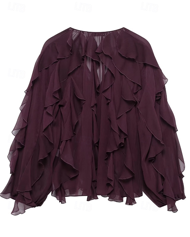 Femmes Chemise Chemisier Uni Élégant Moderne manche longue Col en V Hauts Réguliers Fête Sortir Superposé Vin Été de 2025 ? $34.99 –P9