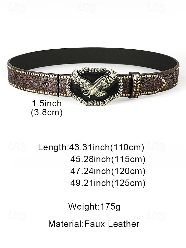Men's Western Style Leather Belt with Eagle Buckle – Vintage Embossed Design with Rivets, Ideal for Casual and Country Wear 2025 - $18.99 –P9