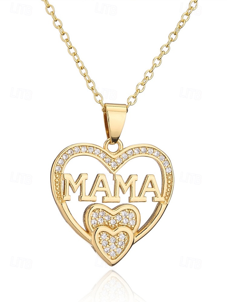 Gouden hart "mama" hanger ketting met strass-accenten - elegant Moederdag sieraden cadeau voor vrouwen, moeders en grootmoeders 2025 - $7.99 –P6