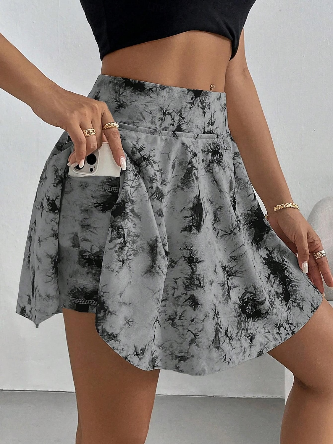 Dámská krátká sukně culottes štíhlá módní ležérní mini vysoký pas sukně grafické tie dye elastické denní bílá růžová šedá léto úplet polyester 2025 - $19.99 –P4