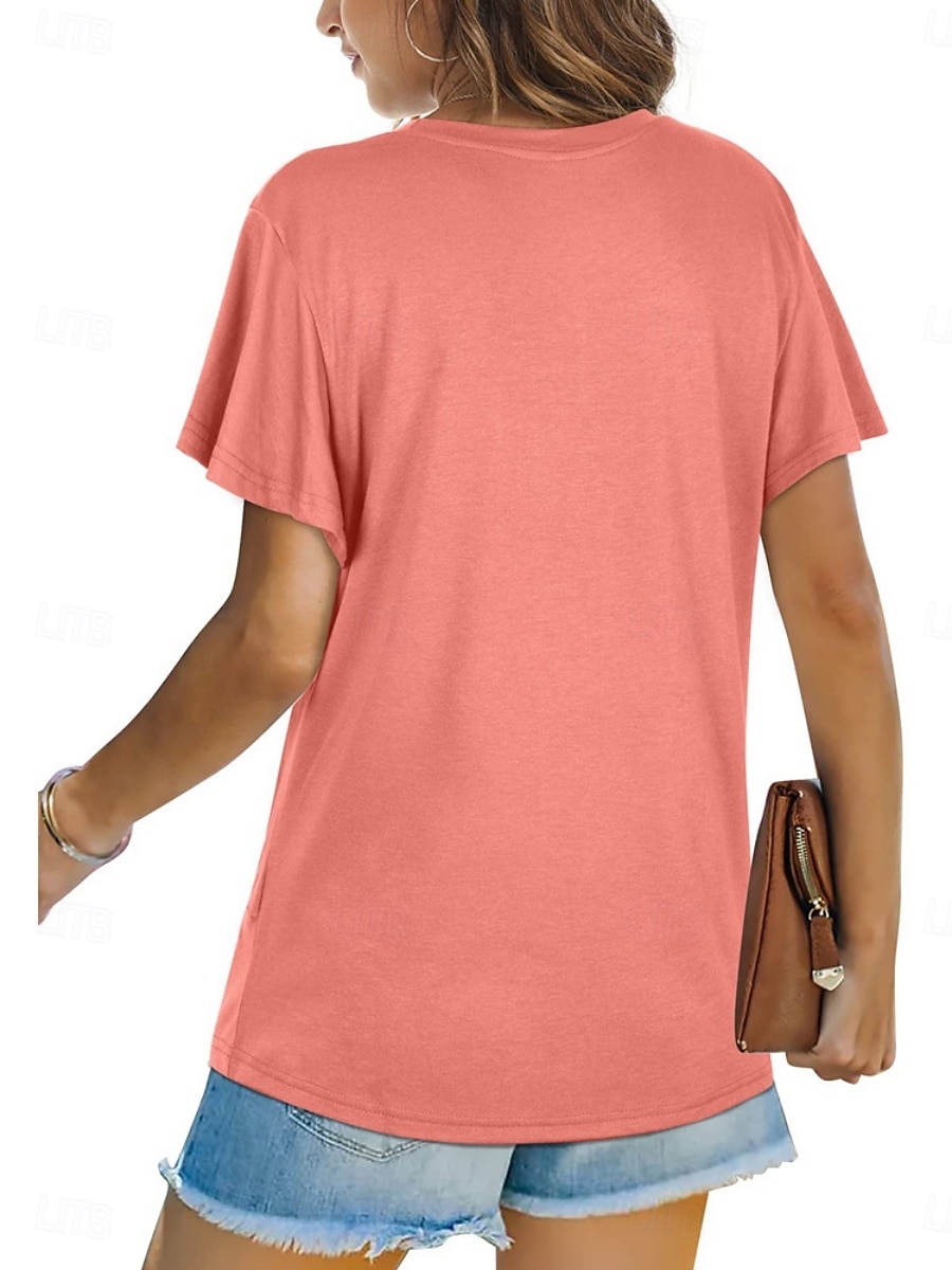 T-shirt femme de couleur unie Uni Classique Moderne Décontracté Manches courtes Col rond Hauts réguliers Quotidien Week-end Noir Blanc Vert clair Rose Bleu Été de 2025 ? $15.99 –P3
