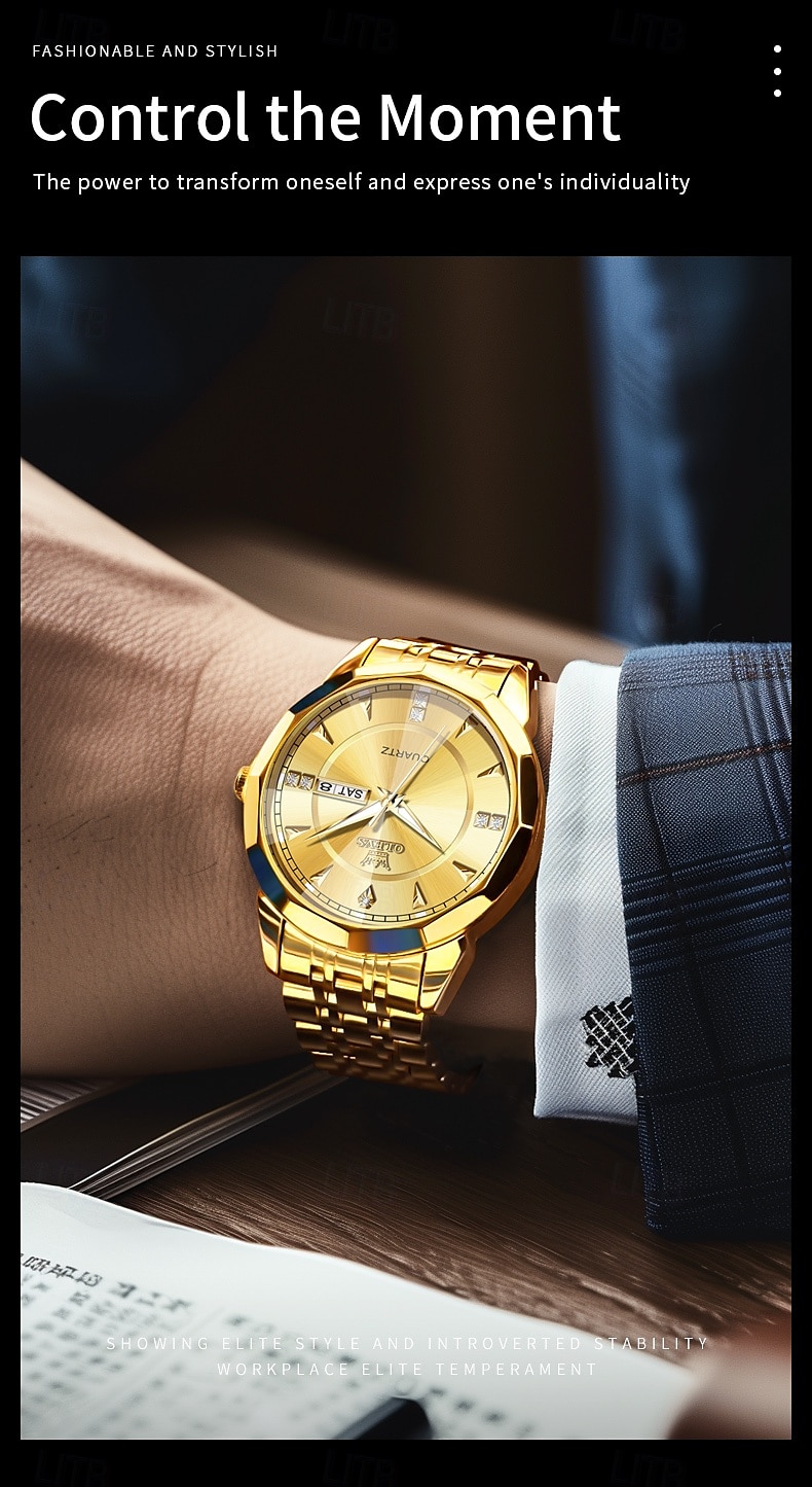 OLEVS 9977 Men's Top Luxury Brand Quartz Watch, Fashion Business, Stainless Steel, Date Week, Diamond Scale, Waterproof 2025 - $52.99 –P3