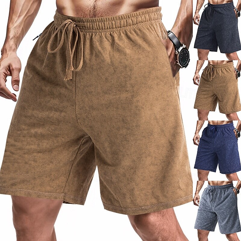 Men's Athletic Shorts Sweat Shorts Shorts Summer Shorts Pocket Drawstring Elastic Waist Plain Comfort Breathable Short Outdoor Sports Classic Casual Black Navy Blue 2025 - $17.99 –P1