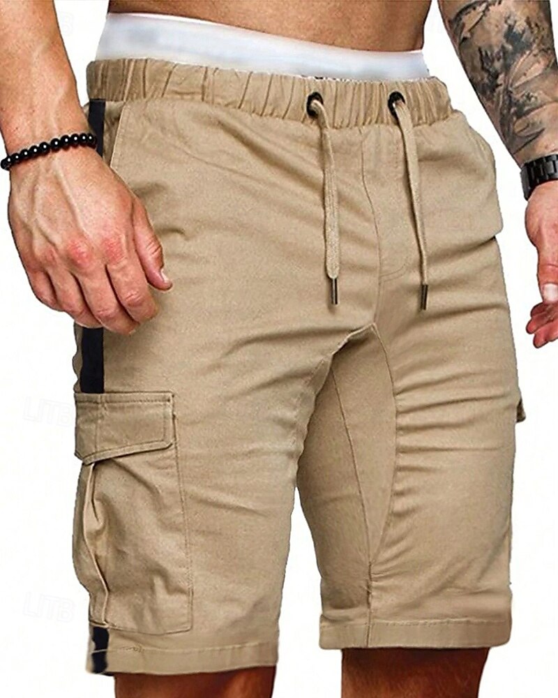 Men's Cargo Shorts Shorts Summer Shorts Drawstring Elastic Waist Multi Pocket Plain Comfort Wearable Knee Length Outdoor Sport Daily Fashion Casual Black Khaki 2025 - $21.99 –P3
