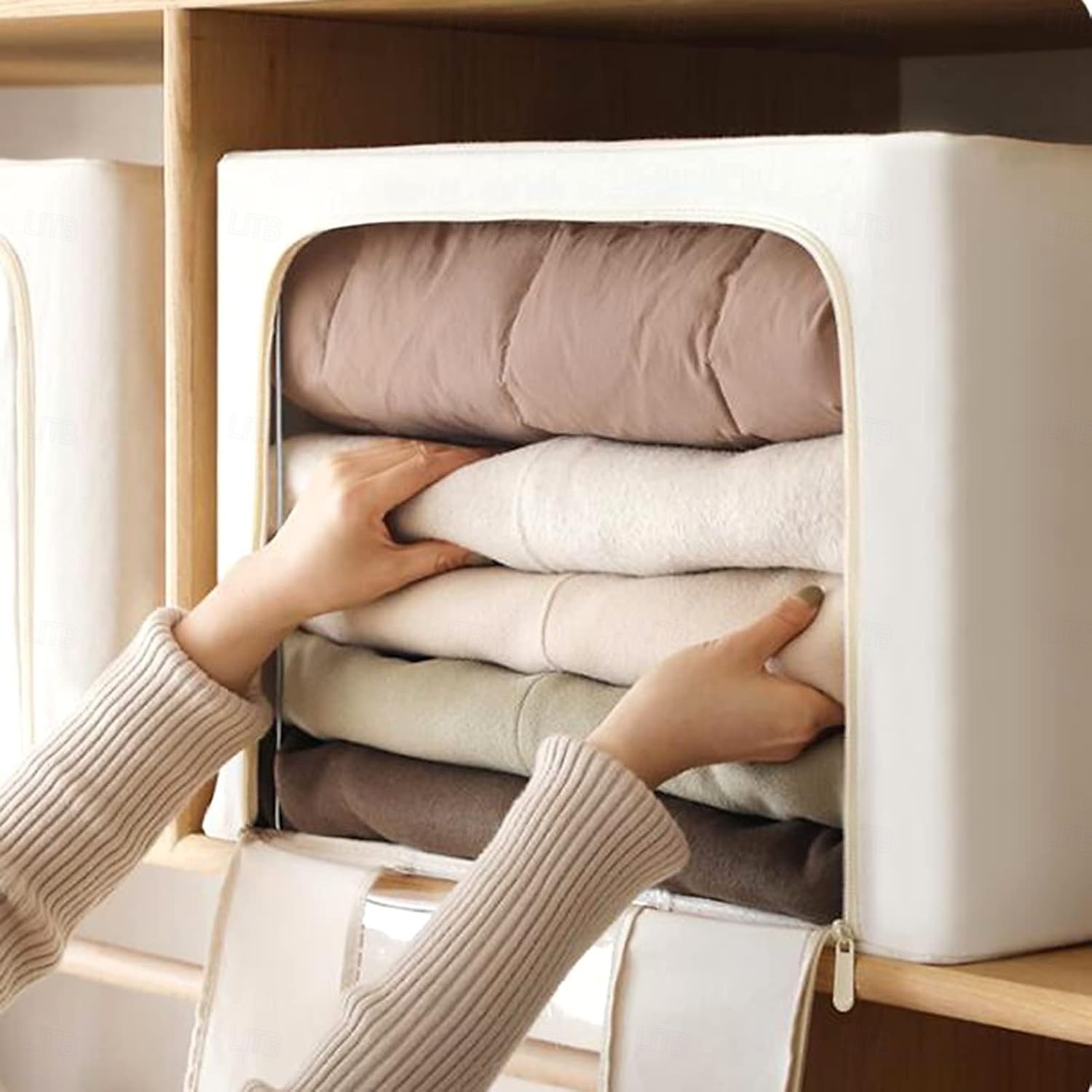 Clothes Storage Bins Stackable Metal Frame Storage Box Foldable Linen Fabric Organizer with Carrying Handles and Clear Window 2025 - $13.99 –P5