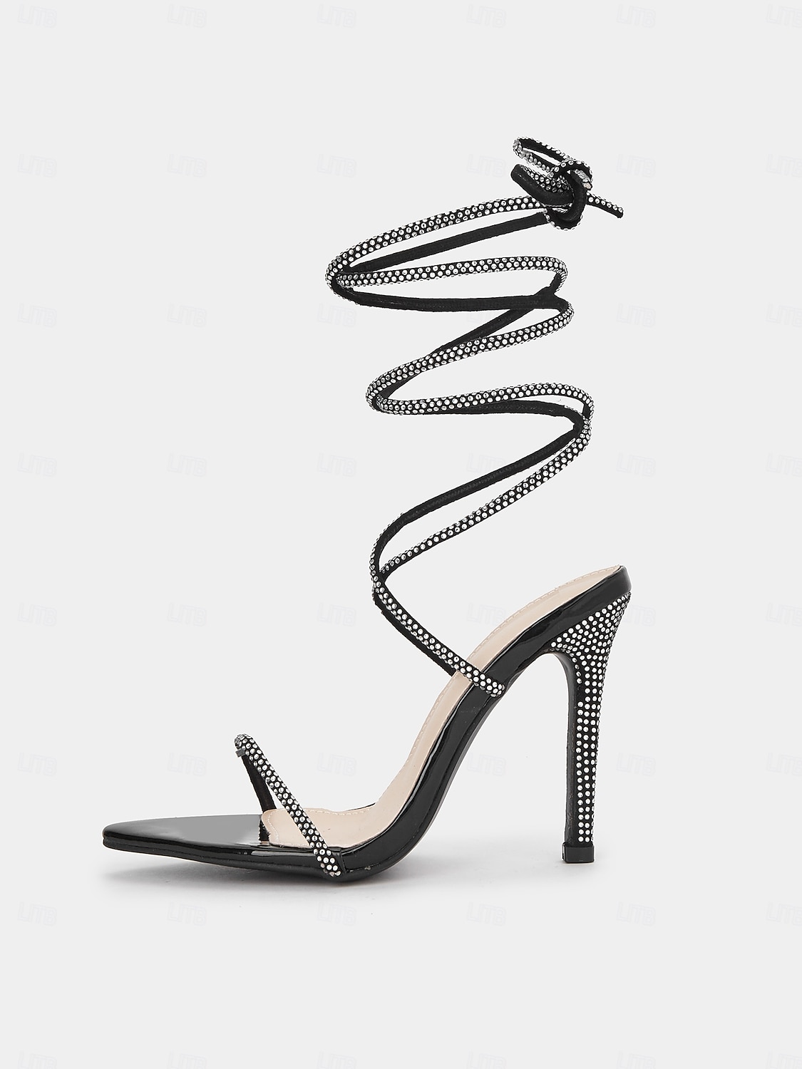 Women's Black Lace-Up Rhinestone Stiletto Sandals – Sexy Prom Heels for Nightclub, Formal Events and Date Nights 2025 - $54.99 –P4