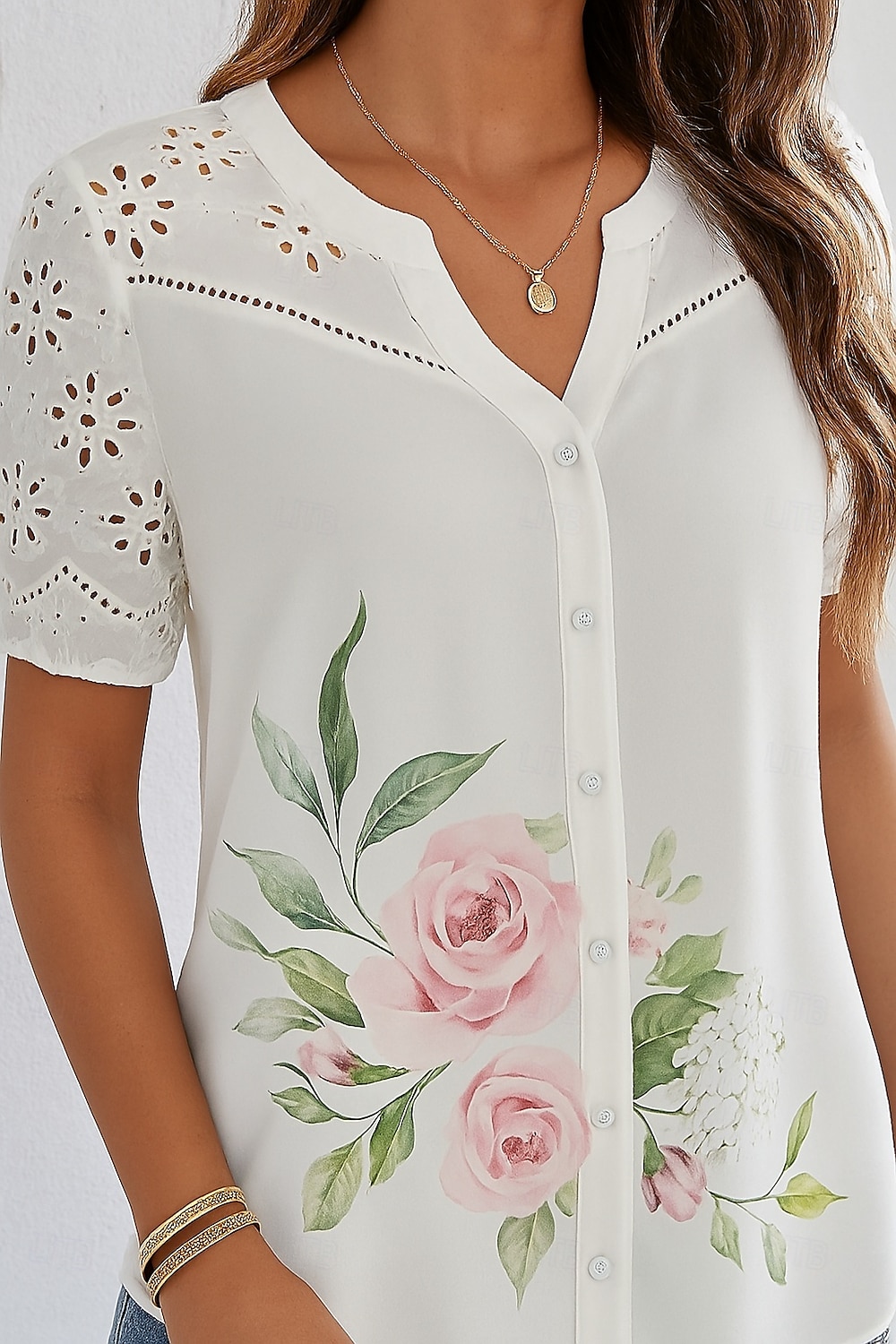Damen Hemd Knopfleiste Blumen Stilvoll Modern Kurzarm V Ausschnitt Normale Oberteile Täglich Ferien Patchwork Knöpfe Druck Weiß Sommer 2025 - $26.99 –P2