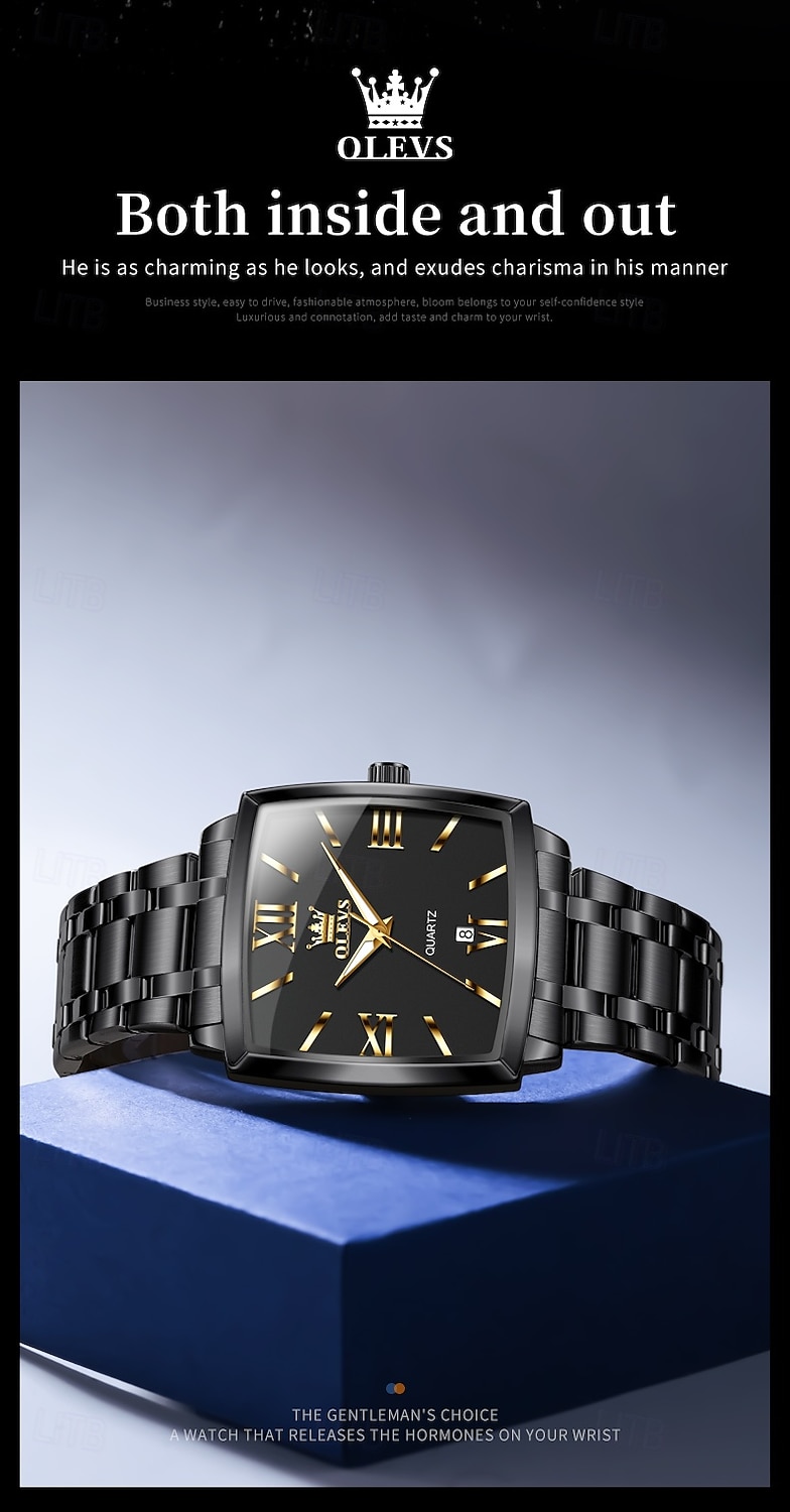 OLEVS 2969 Men's Fashion Square Watch, Waterproof, Luminous Stainless Steel, Automatic Date, Modern Quartz Movement 2025 - $47.99 –P12
