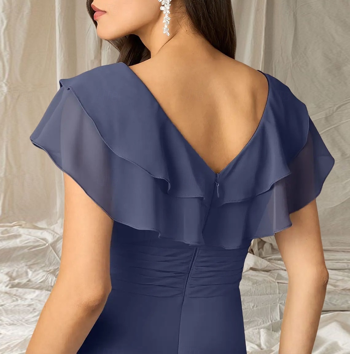 Robes de fête pour invité de mariage A-Line robe élégante longueur de sol à manches courtes décolletée en V en chiffon avec plis et volants de 2025 ? $169.99 –P4