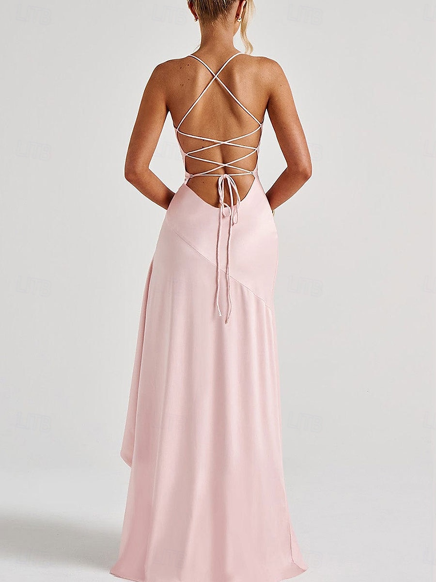 Havfrue  trumpet Quinceanera klänningar Elegant klänning bröllop bröllopsgäst golvlång utan ärm spaghetti axelrem polyester rygglös med spricka 2025 - $79.99 –P4