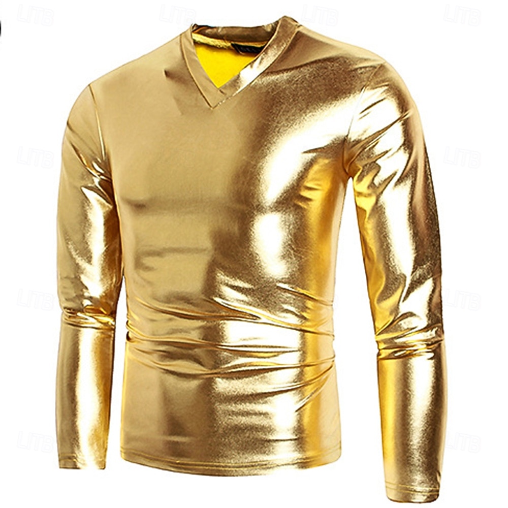 Retró 1980-as évek Póló Pulóver Diszkó Fényes latex patent Fémes Jelmez Férfi Mindszentek napja Farsang Pride Parade Büszkeség hónapja Felnőttek Ing 2025 - $20.99 –P2