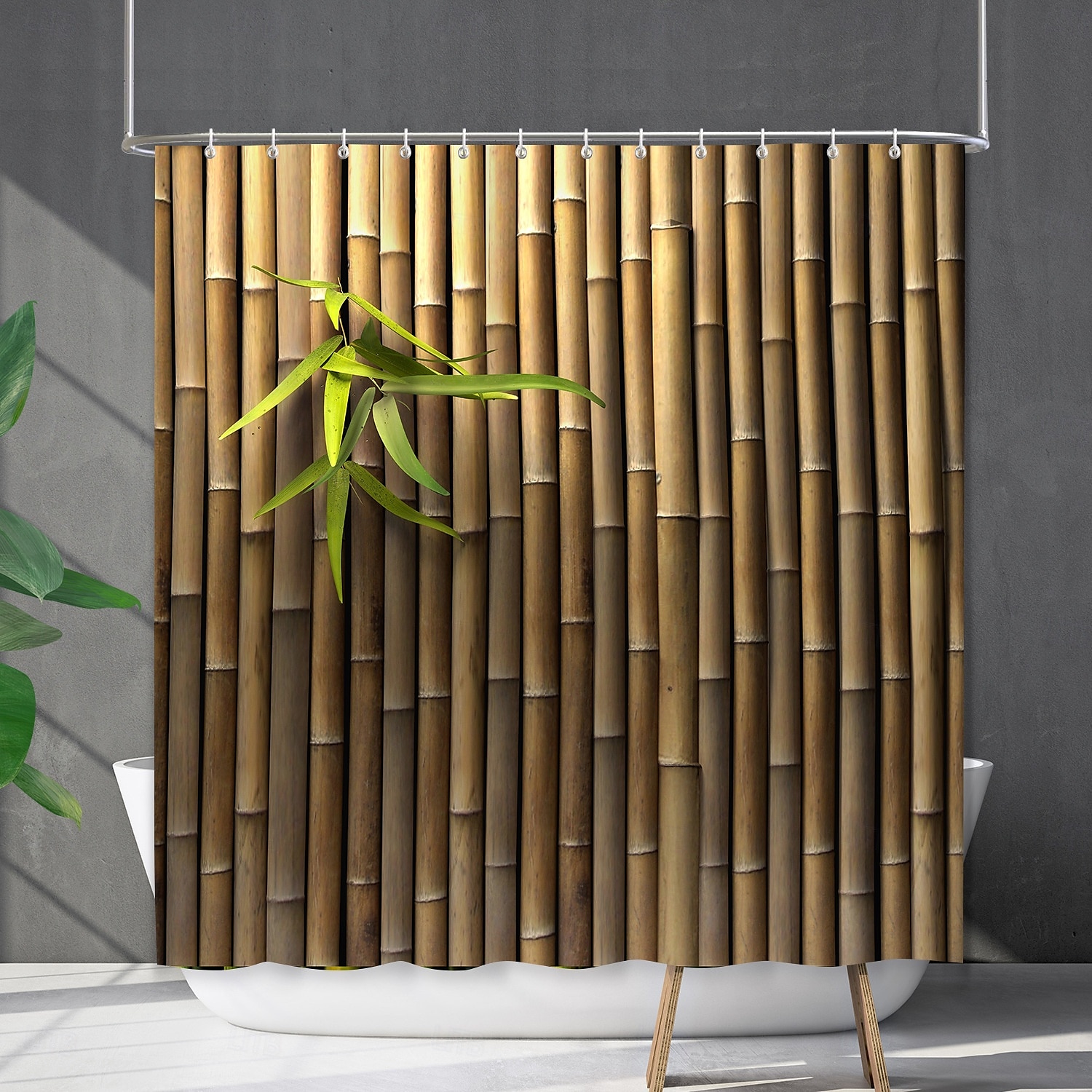 Занавеска для душа с крючками 180 см * 180 см (70" * 70") из полиэстера машинная стирка водонепроницаемая узор бамбукового леса с пандой 2025 - $15.49 –P17