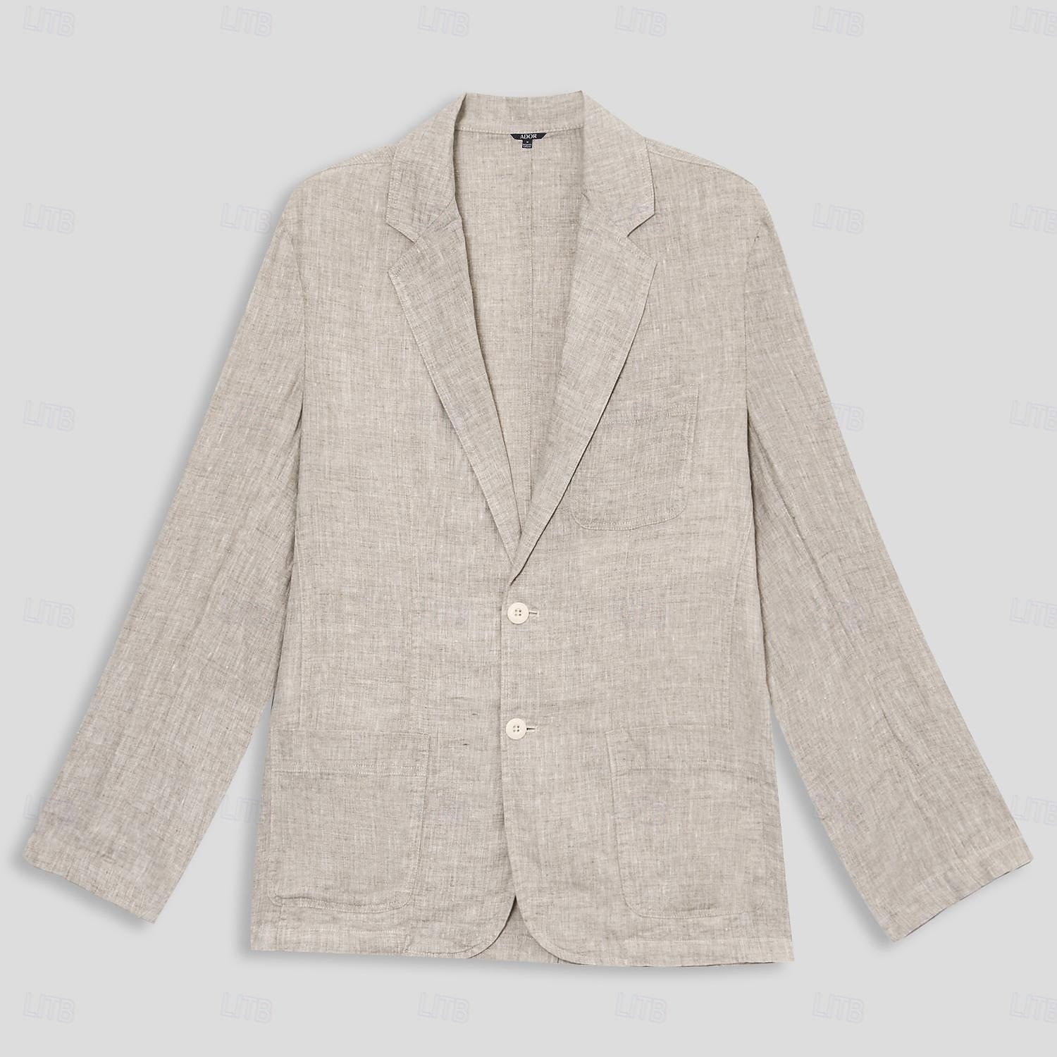 Herren Blazer aus 100 % Leinen Blazerjacke Schule Formell Hochzeit Elegant Urlaub Sommer Frühling 100% Leinen Leinen Einfarbig Einreihig Zwei-Knopf Blazer Dunkelgrau Marineblau Beige Hellblau 2025 - $66.99 –P5