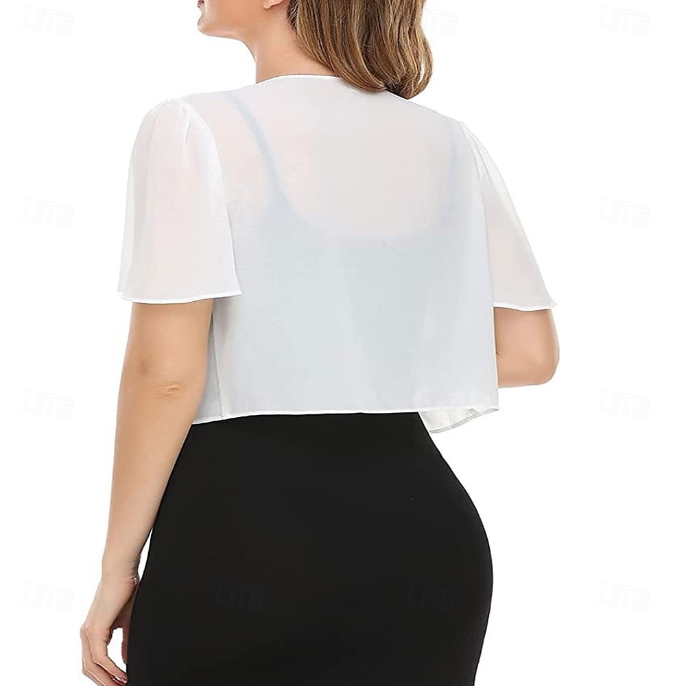Capa Elegante para Mulheres Proteção Solar Manga Curta Chiffon Indicada para Casamento Com Cor Pura Para Verão de 2025 por $7.99 –P6