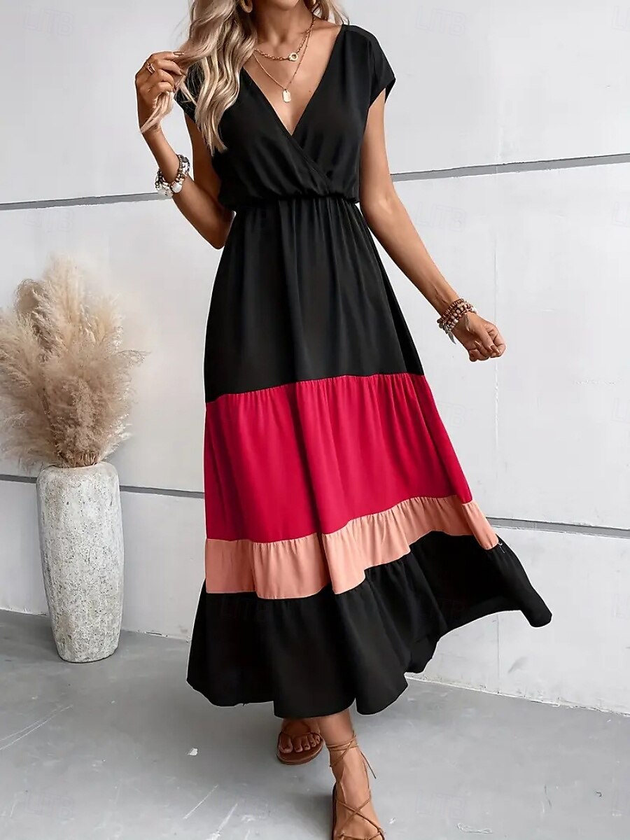 Per donna Abito maxi Abito a trapezio Casual All'aperto Uscire Spiaggia Vestibilità comoda Grafico Manica Corta Scollo a V Blu Fucsia Marrone Estate del 2025 a $39.99 –P6