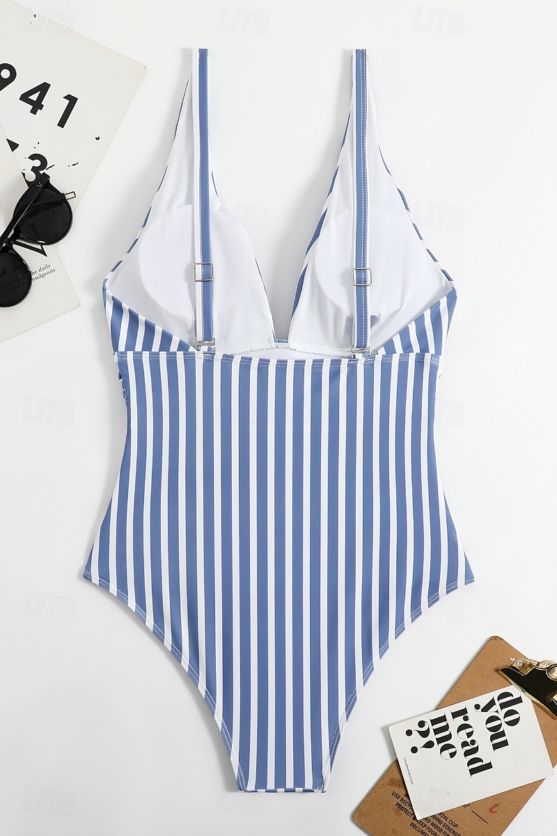 Femmes Maillots de Bain Une Pièce Maillot de bain Dos nu Tropical Tenues de plage Rayé Fil en V Sans manches Maillots de bain de 2025 ? $21.99 –P16