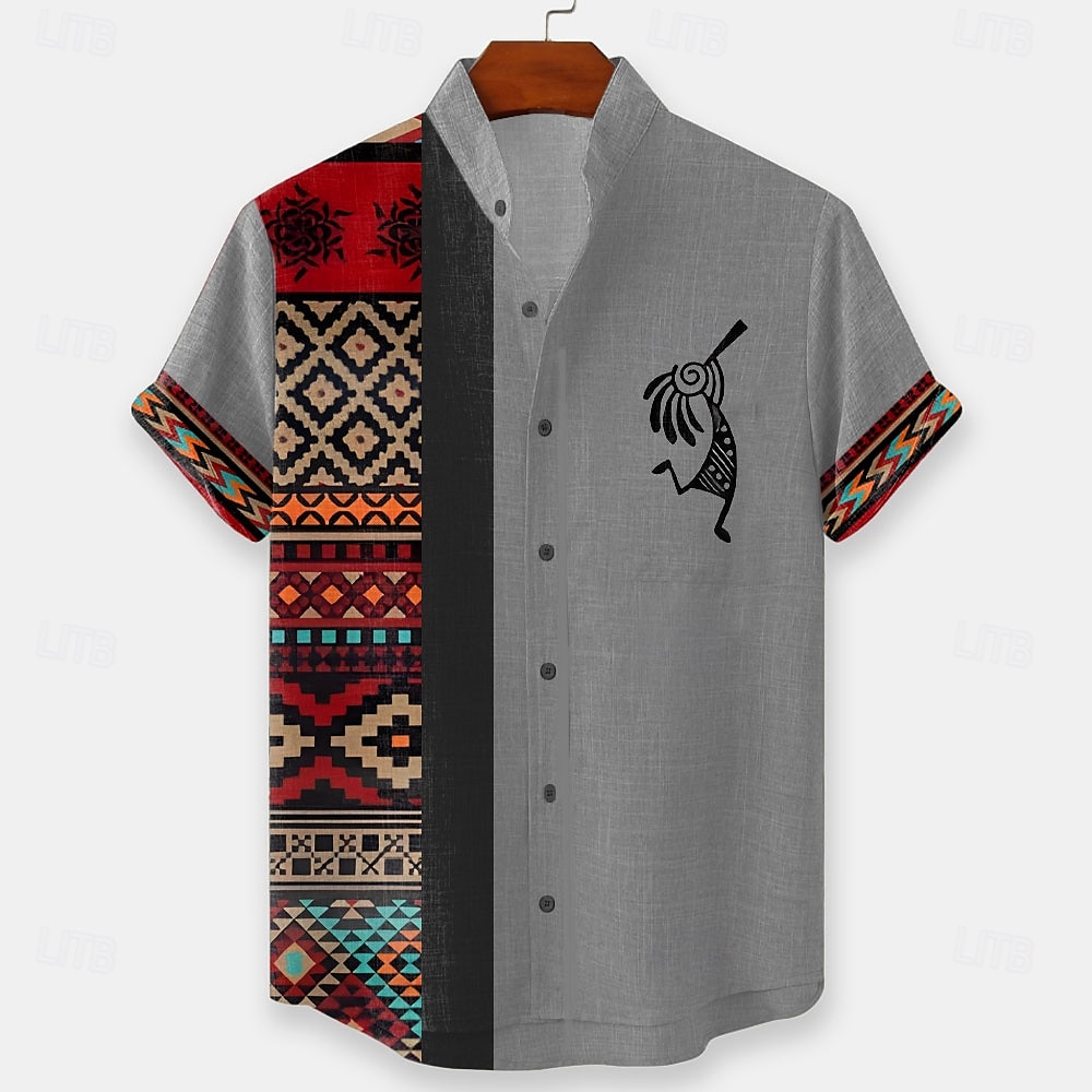 Homme Géométrique Aztèque Ethnique Chemise Chemise Boutonnée Chemise à col montant Manche Courte Vintage Rétro Vacances Tenue Quotidienne Tenue de plage Été Printemps Col mandarin Impression 3D de 2026 ? $25.99 –P5