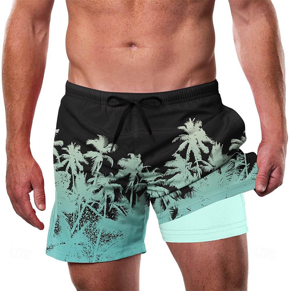 Miesten Kookospuu Kaltevuusväri Vuoratut shortsit 2 in 1 uimashortsit Uimashortsit Keskivyötärö Havaijilainen Loma Ranta-asut Sivutaskut Compression Linerin kanssa Joustava kiristysnyöri vyötäröllä 2025 - $21.99 –P2