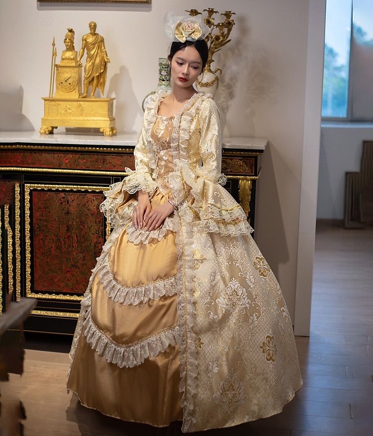 Vintage Rococo Renaissance Maxi Dress Normal Juliet Sleeve Princess Bride Pleated Flounced Princess Round Neck Fancy Dress Women's Halloween Carnival Masquerade Party Halloween Performance Adults 2026 - $155.99 –P2