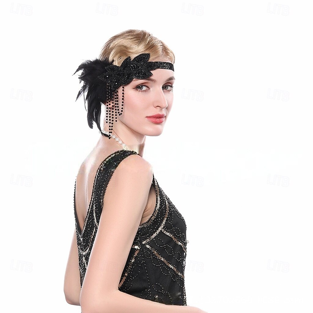 1920 Το Great Gatsby Κορδέλα μαλλιών του 1920 Το Great Gatsby Φτερό Ρετρό Αστραφτερό Γκλίτερ Κρύσταλλο / Στρας Φανταχτερή Φόρεμα Γυναικεία Απόκριες Ημέρα του Αγίου Βαλεντίνου Μασκάρεμα 2025 - $21.99 –P2