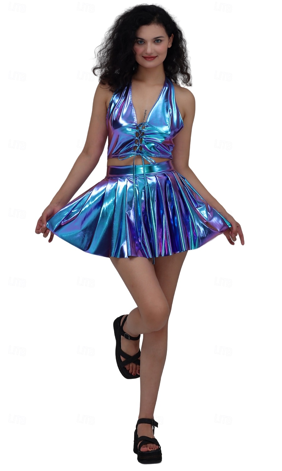 Retro 80. léta Mini Sukně Disko Lesklý latexový patent Kov Dámské předvečer Všech svatých Karneval Pride Parade Měsíc hrdosti Dospělé Sukně Léto 2025 - $18.99 –P17