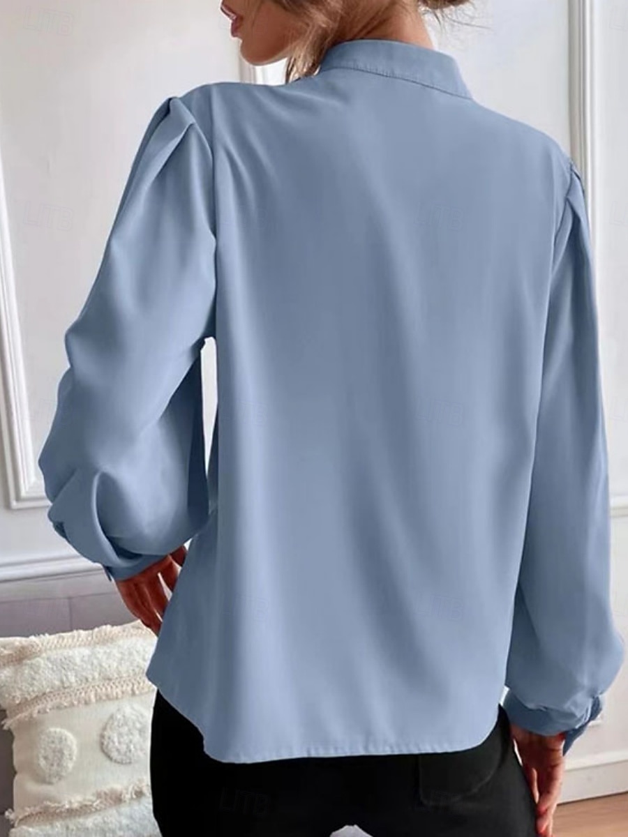 Women's Shirt Solid Color Floral Stylish Basic Casual Long Sleeve Shirt Collar Regular Tops Daily Buttons Black White Blue Khaki Summer Spring 2025 - $22.99 –P3