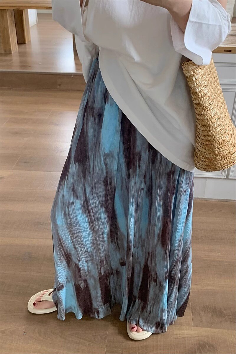 Pentru femei Fustă Epocă Boho Maxi Talie Medie Fuste Cravată Imprimeu Micro-elastic Vacanță Casul / Zilnic Negru Albastru piscină Vară Poliester 2025 - $22.99 –P9