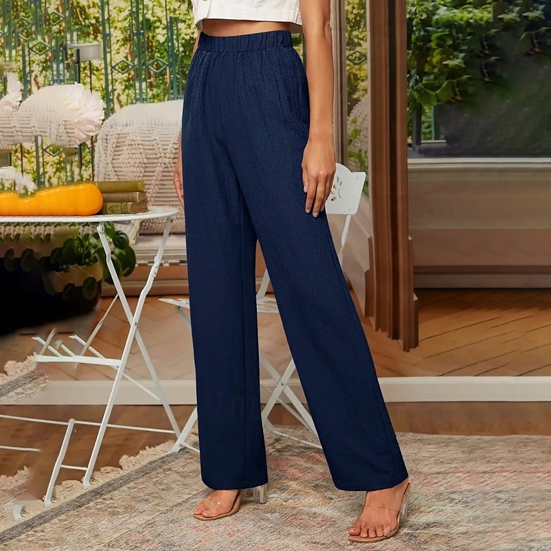 Women's Cotton Linen Pants Slacks Streetwear Casual Full Length Natural Plain Elastic Waist Comfy Comfortable Casual Daily Weekend Grey Navy Black Army Green Summer Regular Fit 2025 - GBP £21.99 –P3