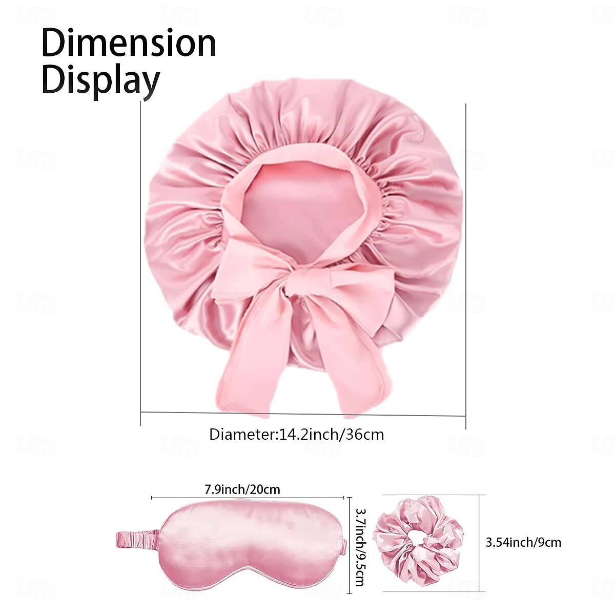 3pcs Eye Mask Hair Band Shower Cap Combo Satin Simulated Silk Elastic Flutter Band Round Cap Shower Cap Bow Shower Cap Anti Fall Sleep Cap Hair Care Cap 2025 - $12.49 –P1