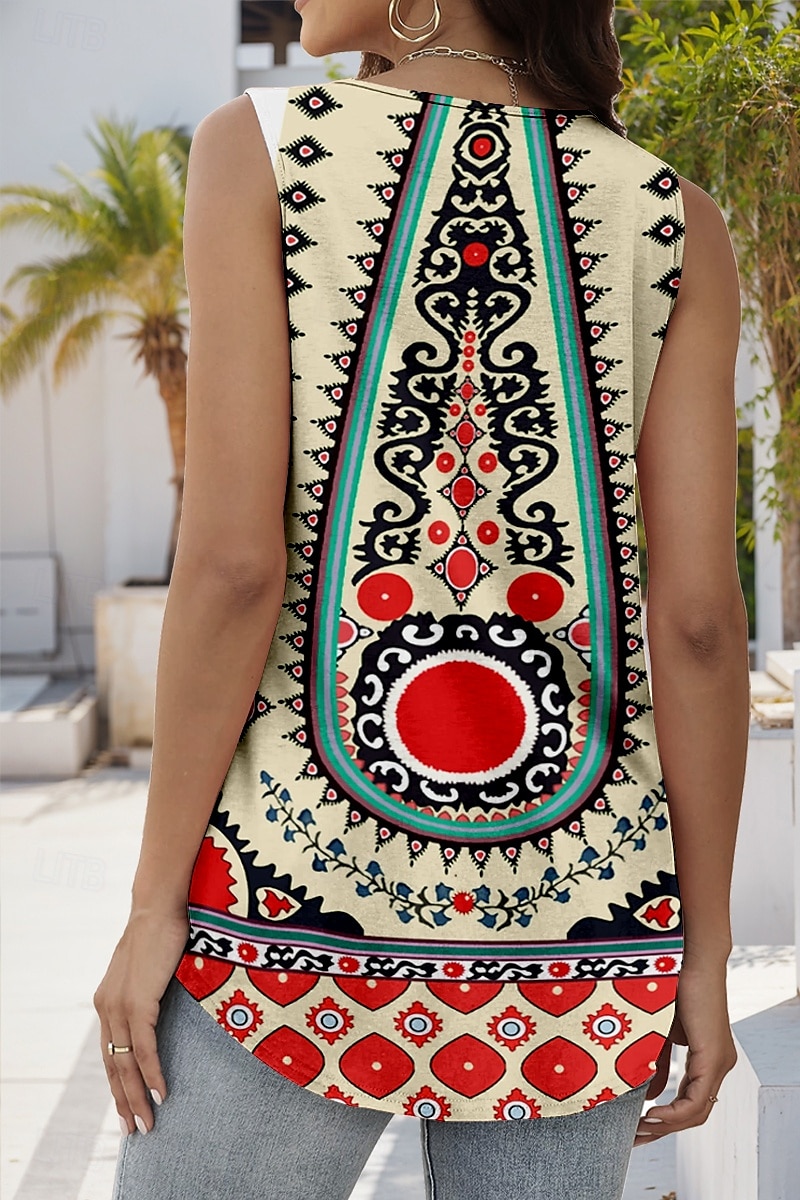 Dame Camisole Tank Top Grafisk Geometrisk Stilfull Fritid Ermeløs Firkantet hals Vanlige topper Daglig Ferie Ut på byen Rynket Broderi Trykt mønster Gul Sommer Vår 2025 - $17.99 –P2