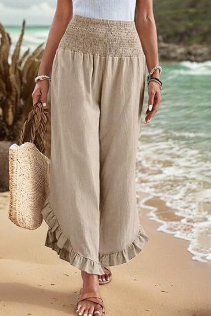 Per donna Pantaloni in cotone e lino Pantaloni Eleganti Moda Streetwear Lunghezza intera Naturale Semplice Volant Elastico in vita All'aperto Confortevole All'aperto Vacanza Uscire Rosso arancione del 2025 a $29.99 –P2