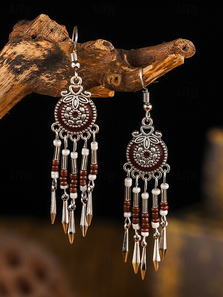 · Visací náušnice v bohémském stylu pro ženy - barevné červené a modré, tribal chic, ideální na léto, festivaly a ležérní outfity 2025 - $7.99 –P8